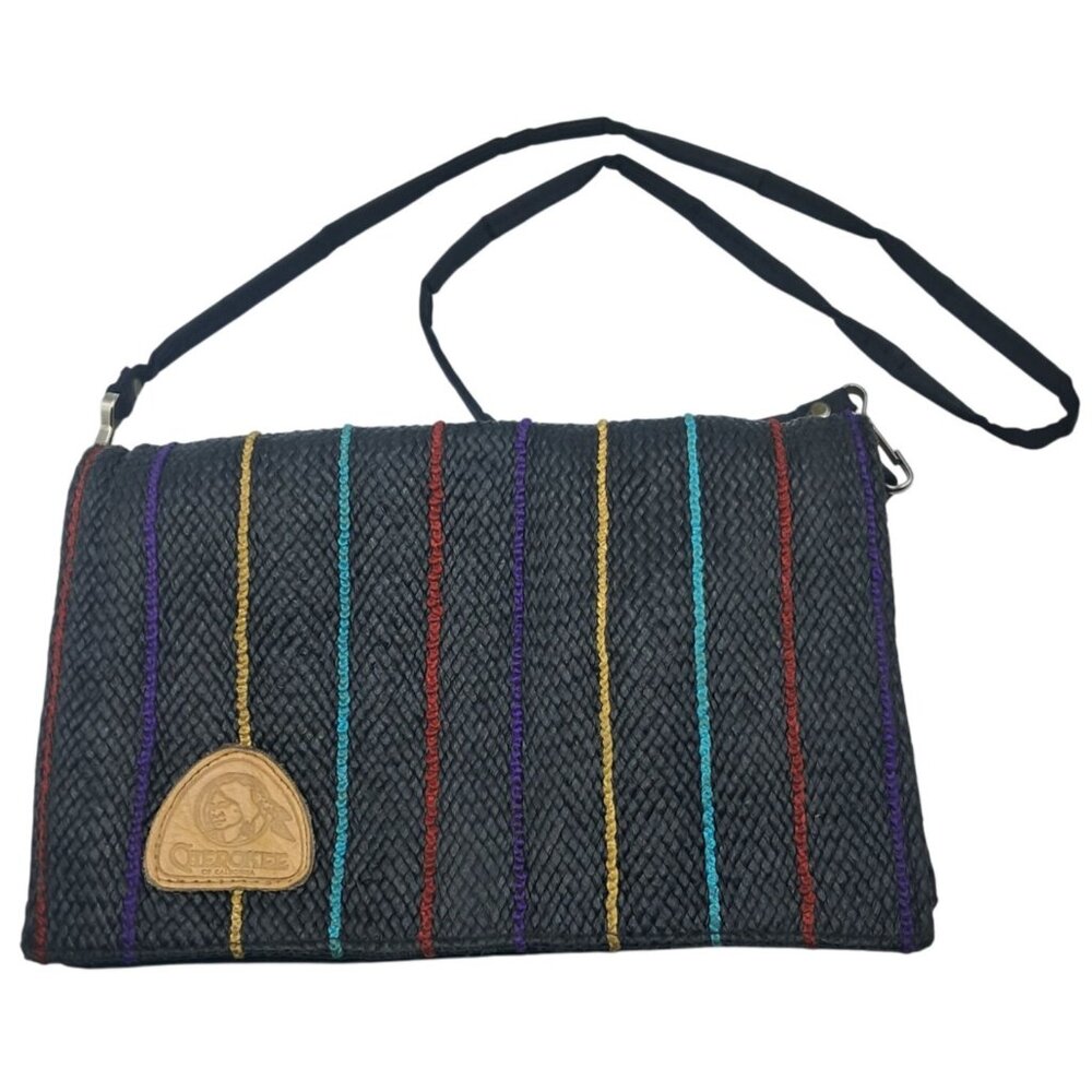 Vintage Cherokee Bag Multicolor Woven Shoulder Purse Raffia Striped